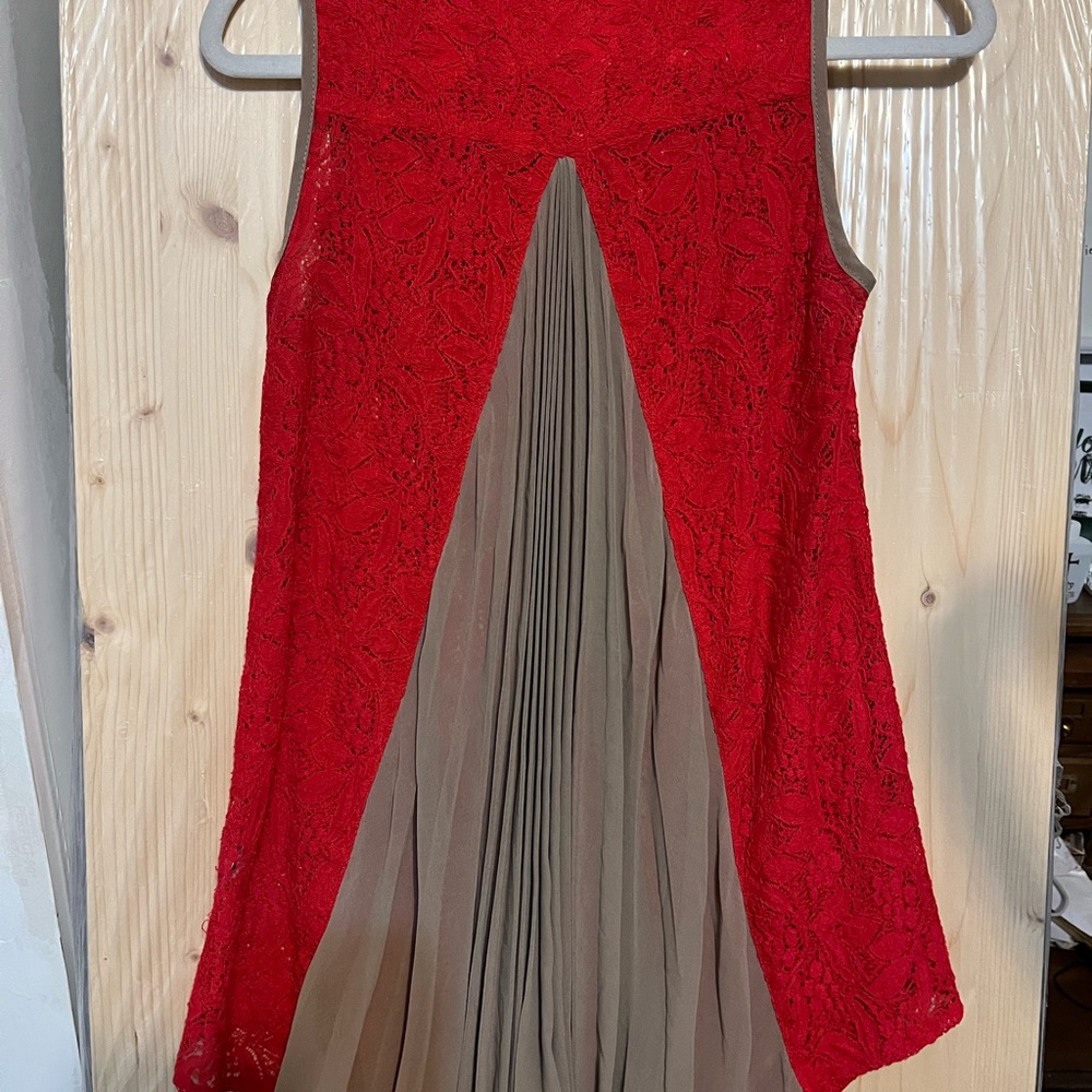 NWOT RYU tank red lace pleated shirt dress tunic